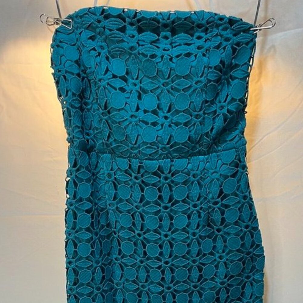 Petal & Pup Teal Strapless Crochet Midi Dress - Picture 8 of 8